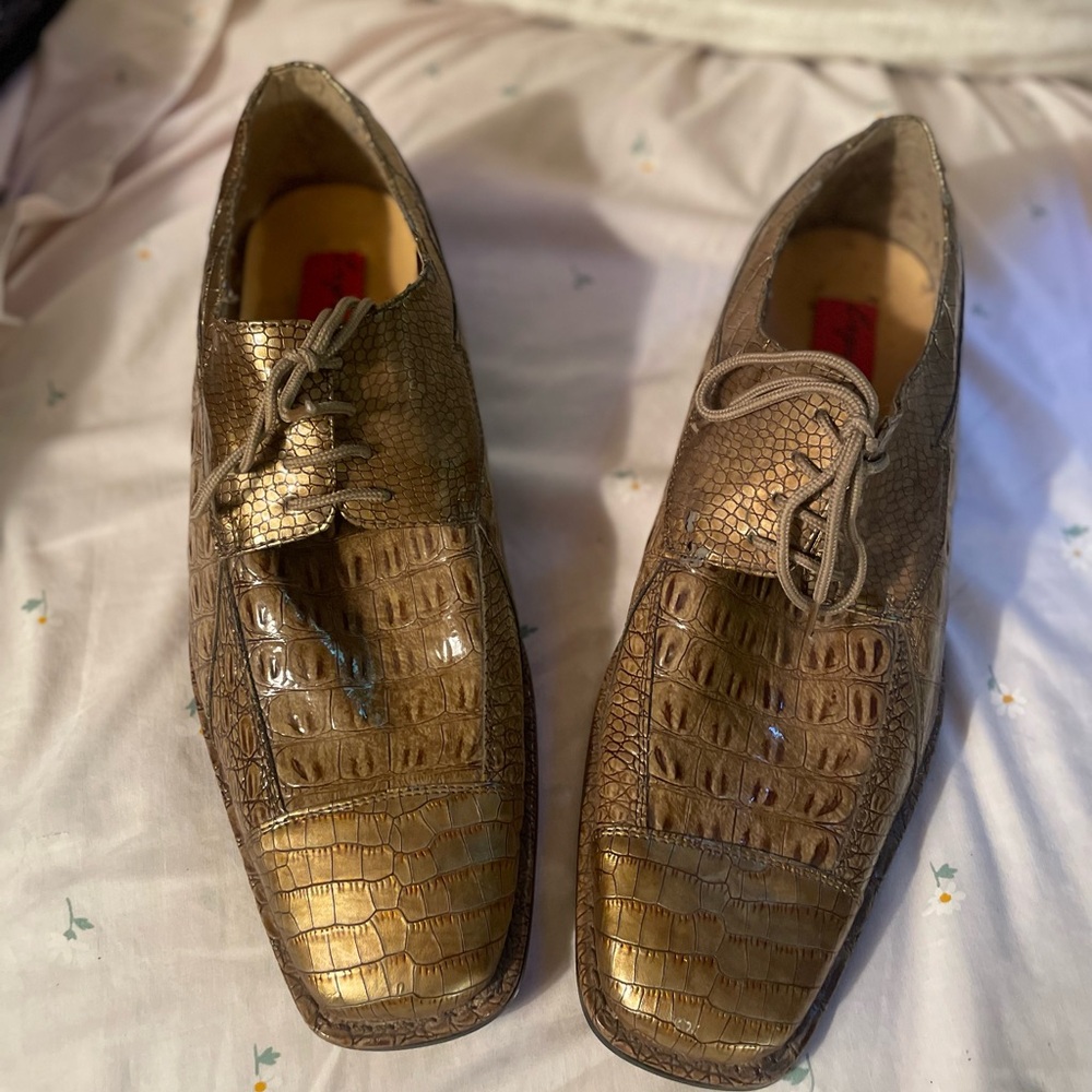 Vintage Expressions Gold Textured  Leather Oxfords 13 NWOT